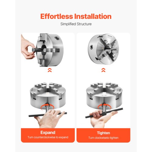 8 in 4-jaw self-centering lathe chuck 1 1/2 in-8 threaded support plate | EU