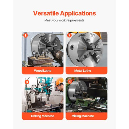 8 in 4-jaw self-centering lathe chuck 1 1/2 in-8 threaded support plate | EU