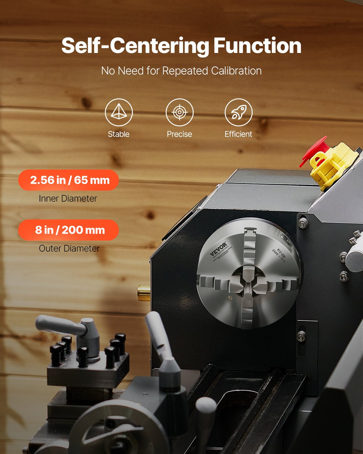 4-Jaw Lathe Chuck, 8 Inch (200 mm), Self-Centering Chuck with 1 1/2 in-8 Threaded Backing Plate, 0.16-7.87 in (4-200 mm) Clamping Range with T-wrench Screws, HT300 Material, for Wood Metal Lathe