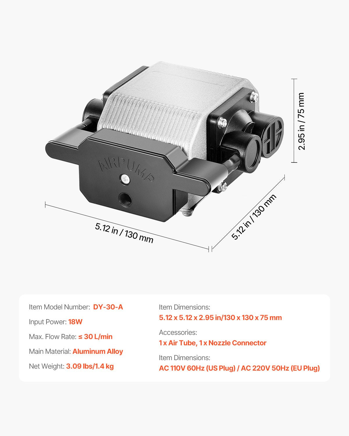 Air Assist justerbar 30 l/min luftpumpsats för lasergravör och skärare