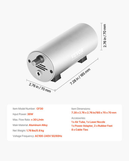 Air Assist, Adjustable 30 L/min Airflow, Air Assist Pump Kit for Laser Cutter and Engraver, Clear Smoke and Dust, Reduce Surface Temperature, Shield Laser Lens, for Laser Engraver ≥ 20W
