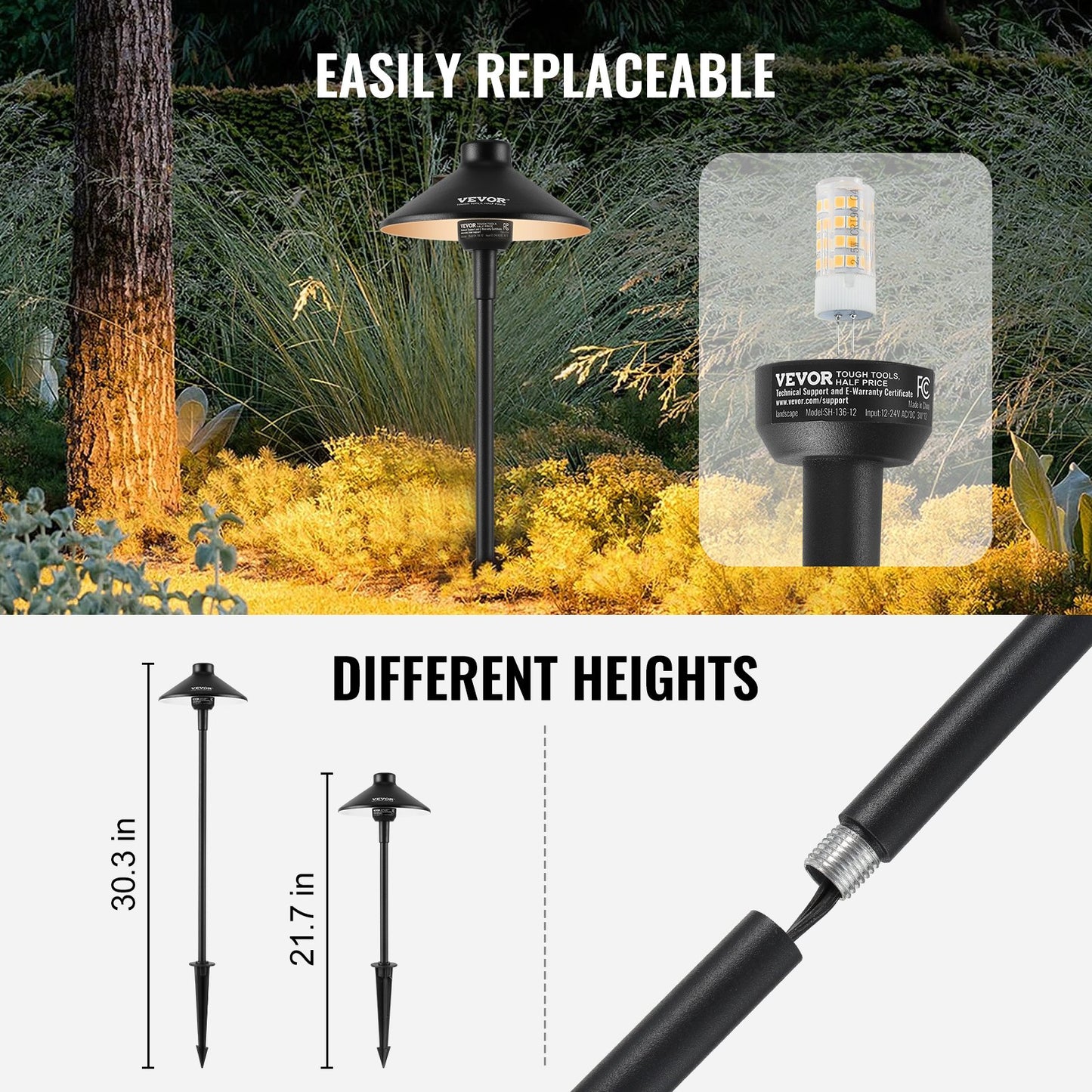 12 Pack Low Voltage Landscape Path Lights, 3W 210LM 12V-24VAC/DC Outdoor LED Pathway Lighting, 3000K Warm White Walkway Lights with Quick Connectors, IP66 Waterproof for Yard Garden Sidewalk