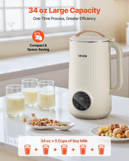 8-in-1 Nut Milk Maker, 34 oz Soy Milk Maker with 180W Blending, for Homemade Oat, Nut, Soy, Juice, Milkshake, Rice Cereal, Plant-Based Beverages with Self-Cleaning, Boil Water, 12-Hour Delay