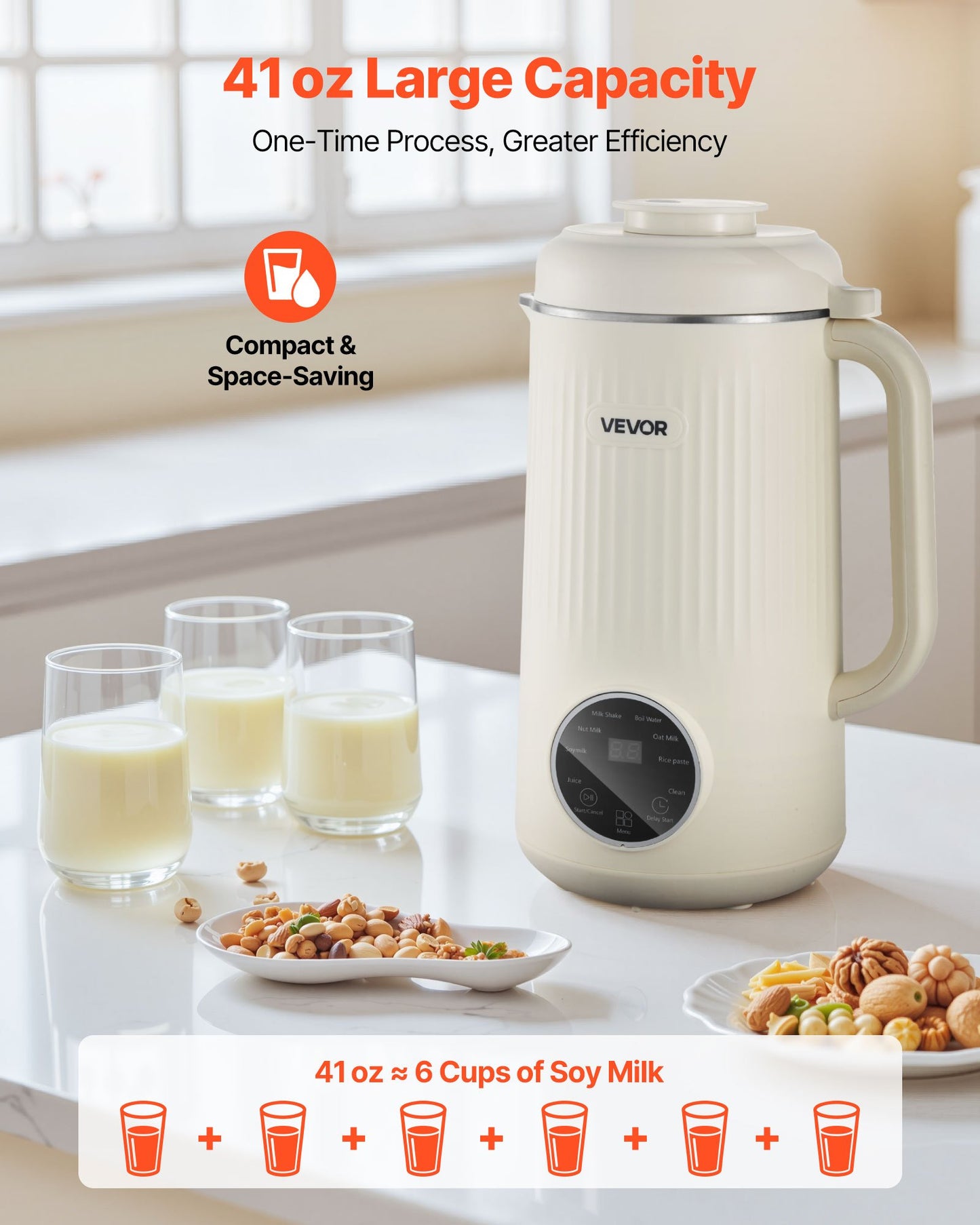 8-in-1 Nut Milk Maker, 41 oz Soy Milk Maker Machine with 10 Blades, for Homemade Oat, Nut, Soy, Juice, Milkshake, Rice Cereal, Plant-Based Beverages with Self-Cleaning, Boil Water, 12-Hour Delay