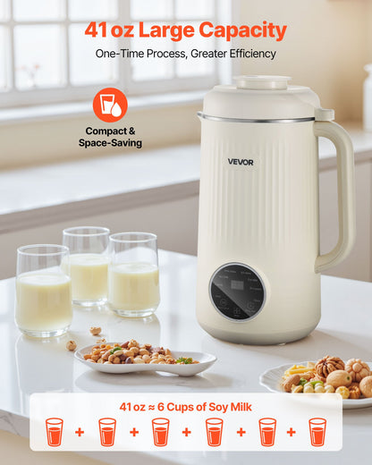 8-in-1 Nut Milk Maker, 41 oz Soy Milk Maker Machine with 10 Blades, for Homemade Oat, Nut, Soy, Juice, Milkshake, Rice Cereal, Plant-Based Beverages with Self-Cleaning, Boil Water, 12-Hour Delay