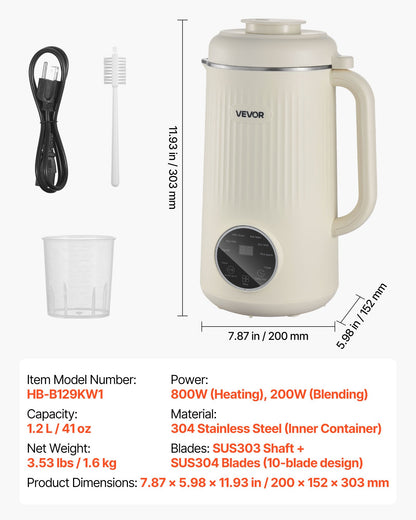 8-in-1 Nut Milk Maker, 41 oz Soy Milk Maker Machine with 10 Blades, for Homemade Oat, Nut, Soy, Juice, Milkshake, Rice Cereal, Plant-Based Beverages with Self-Cleaning, Boil Water, 12-Hour Delay