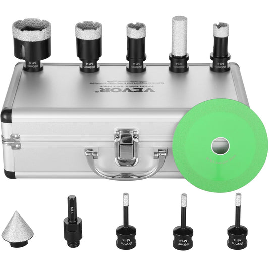 Diamantkernbohrer-Set, 7-tlg. 6/6/6/20/25/35/50 mm Diamant-Lochsägen-Set, mit Fingerfräser, Kegelbohrer, Sägeblatt und Aufbewahrungstasche für Trocken- und Nassarbeiten, Diamantbohrkrone für Keramikfliesen