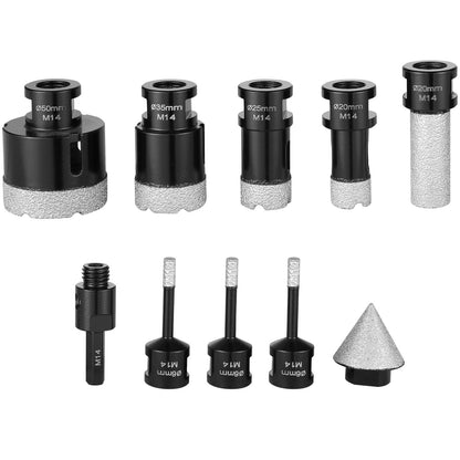Diamantkernbohrer-Set, 7-tlg. 6/6/6/20/25/35/50 mm Diamant-Lochsägen-Set, mit Fingerfräser, Kegelbohrer, Sägeblatt und Aufbewahrungstasche für Trocken- und Nassarbeiten, Diamantbohrkrone für Keramikfliesen