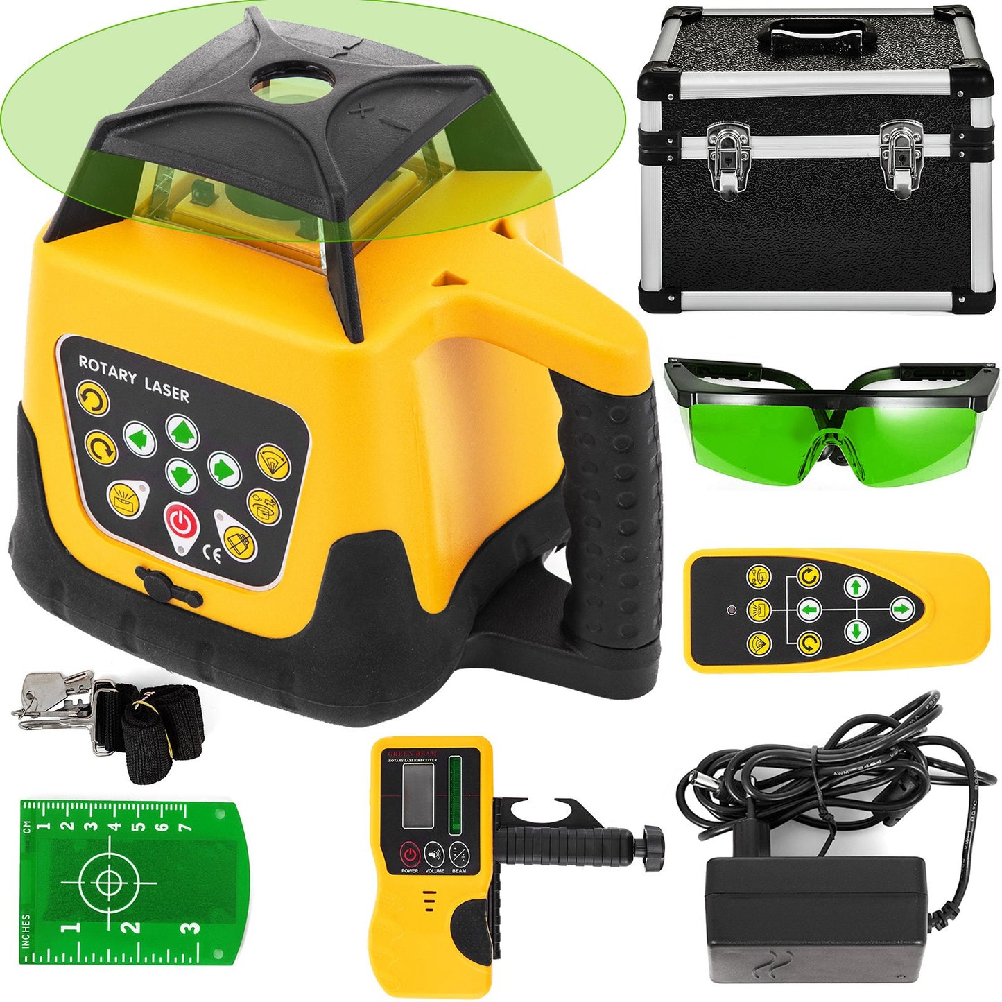 Rotating laser level green beam 500 m range Tilt Adjustable 360° Spinning Precise with remote control and receiver