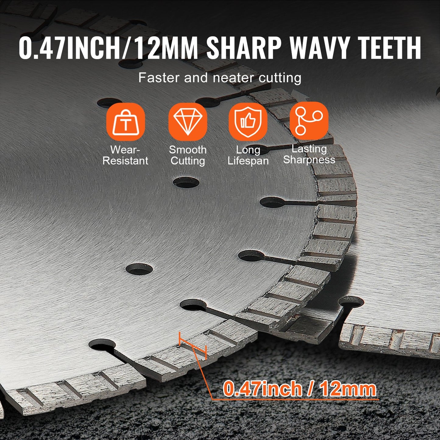 Diamond Blade 12 Inch Concrete Saw Blade Wet or Dry 0.47 Inch Wavy Teeth