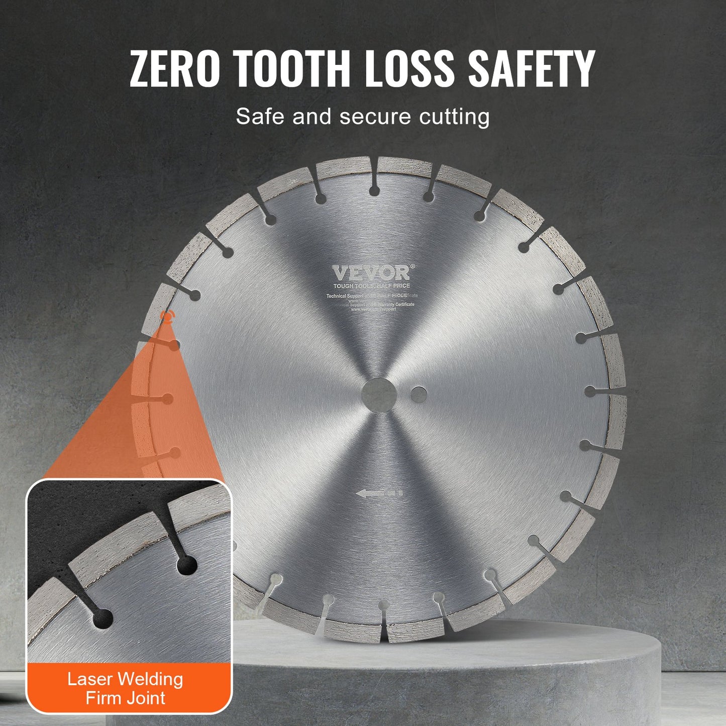 Diamantklinge, 14 Zoll, Betonsägeblatt, nass oder trocken, 0,47 Zoll, flache Zähne