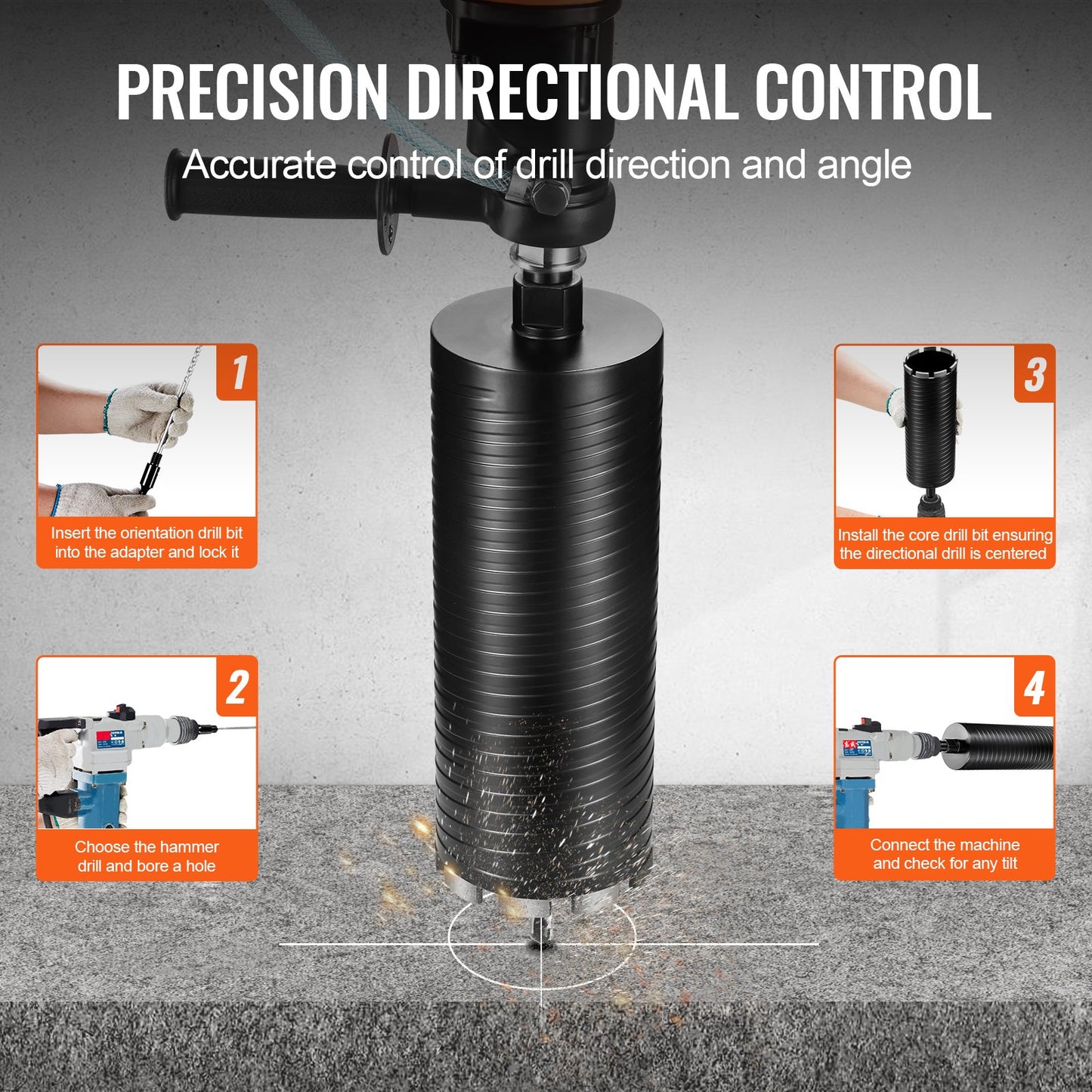 Core Drill Bit, 4" Wet/Dry Diamond Core Drill Bits for Brick and Block, Concrete Core Drill Bit with Pilot Bit Adapter and Saw Blade, 9.5" Drilling Depth, 5/8"-11 Inner Thread, Laser Welding