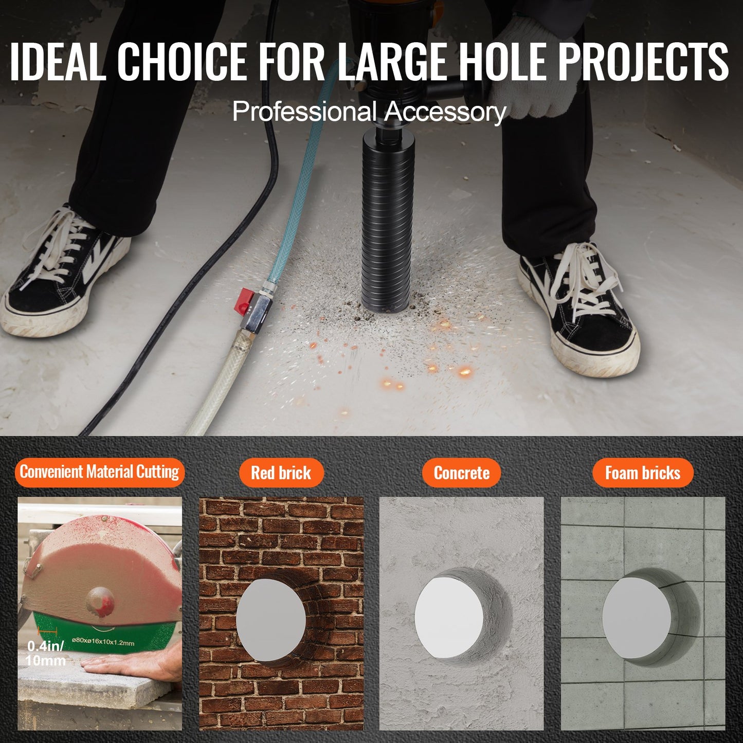 Kernbohrer, 2,5" Nass-/Trocken-Diamantkernbohrer für Ziegel und Blöcke, Betonkernbohrer mit Zentrierbohreradapter und Sägeblatt, 9,5" Bohrtiefe, 5/8"-11 Innengewinde, Laserschweißen