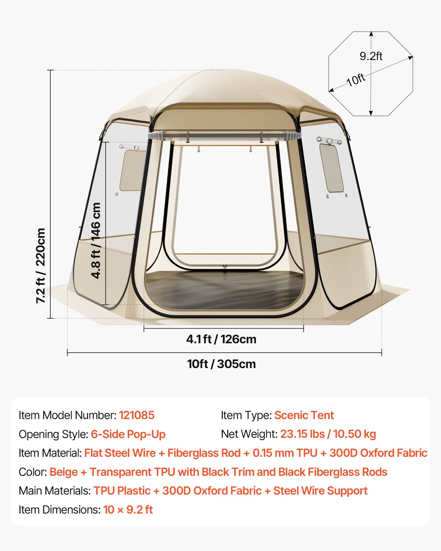 Pop up Bubble Tent, 10 x 9.2 ft Waterproof & UV-Resistant, Clear Camping Tent Shelter, Outdoor Garden Dome Igloo Tents with Windows, 540° Panoramic View, for 4-8 Persons Patio Backyard