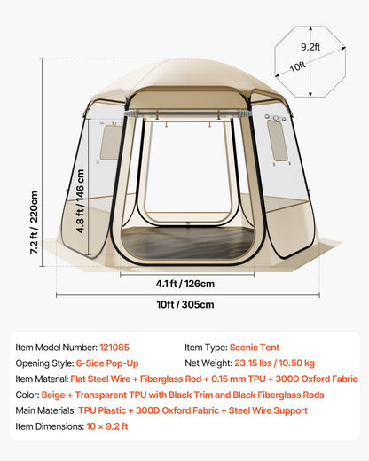 Pop up Bubble Tent, 10 x 9.2 ft Waterproof & UV-Resistant, Clear Camping Tent Shelter, Outdoor Garden Dome Igloo Tents with Windows, 540° Panoramic View, for 4-8 Persons Patio Backyard