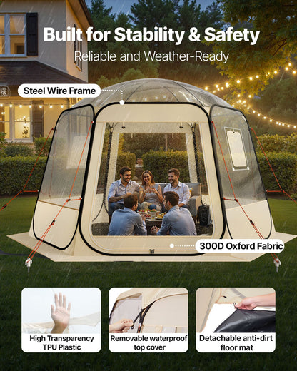 Pop up Bubble Tent, 11 x 10.2 ft Waterproof & UV-Resistant, Clear Camping Tent Shelter, Outdoor Garden Dome Igloo Tents with Windows, 540° Panoramic View, for 8-10 Persons Patio Backyard