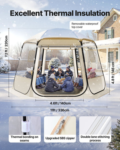 Pop up Bubble Tent, 11 x 10.2 ft Waterproof & UV-Resistant, Clear Camping Tent Shelter, Outdoor Garden Dome Igloo Tents with Windows, 540° Panoramic View, for 8-10 Persons Patio Backyard