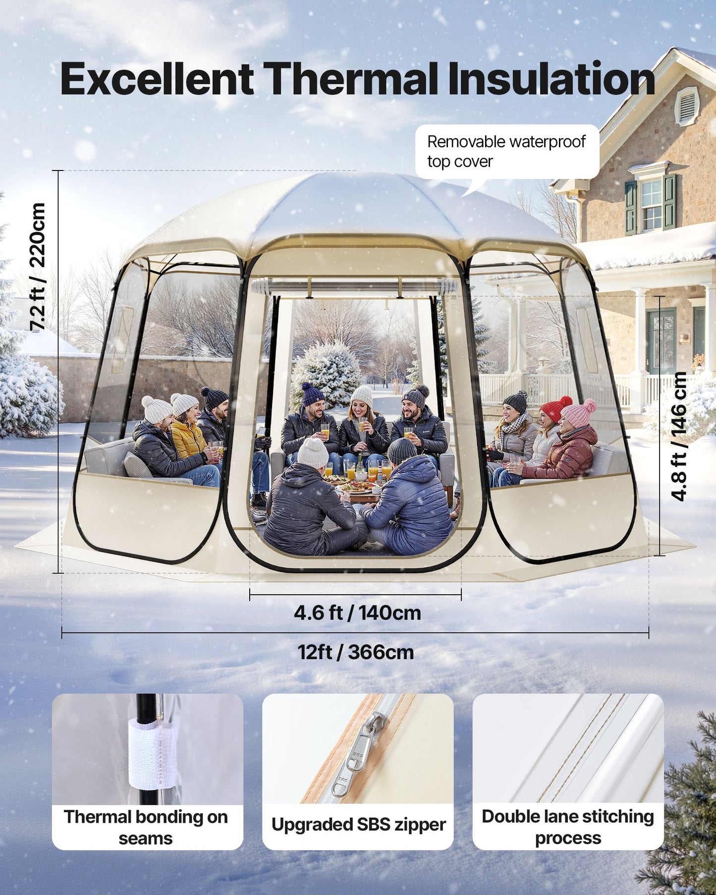 Pop up Bubble Tent, 12 x 11.1 ft Waterproof & UV-Resistant, Clear Camping Tent Shelter, Outdoor Garden Dome Igloo Tents with Windows, 540° Panoramic View, for 10-12 Persons Patio Backyard