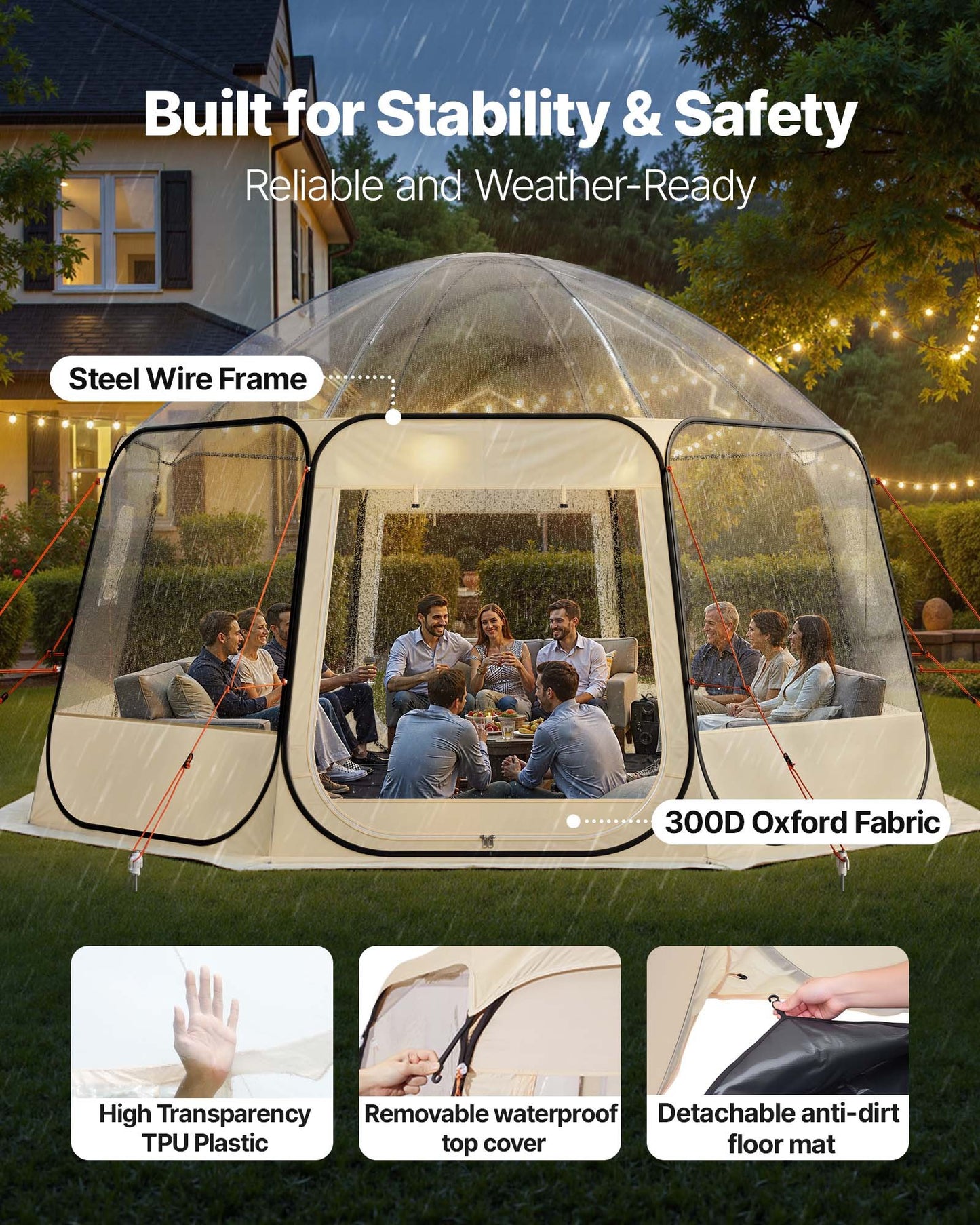 Pop up Bubble Tent, 15 x 13.8 ft Waterproof & UV-Resistant, Clear Camping Tent Shelter, Outdoor Garden Dome Igloo Tents with Windows, 540° Panoramic View, for 12-15 Persons Patio Backyard