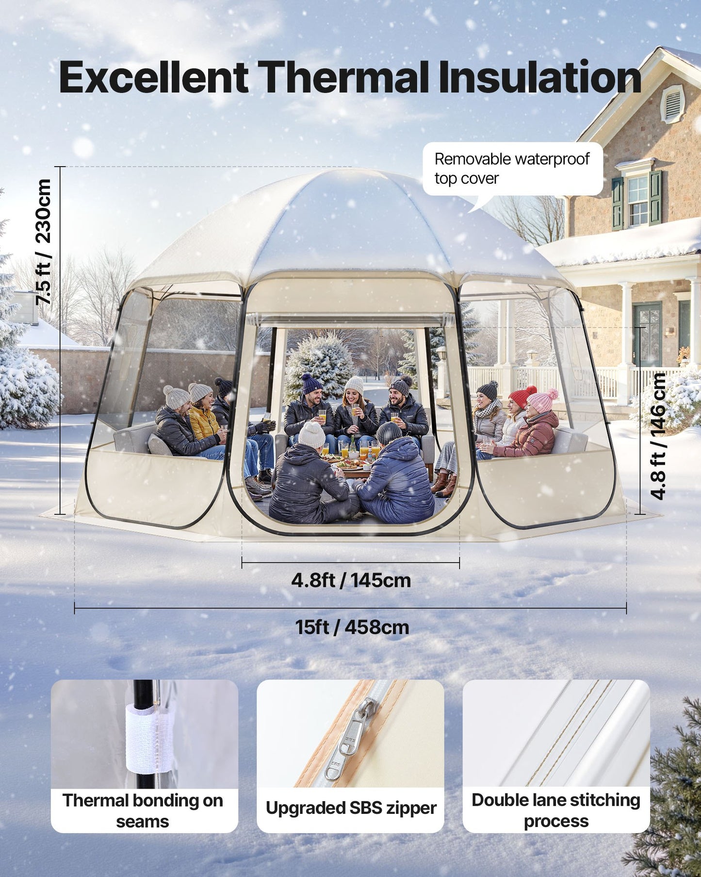 Pop up Bubble Tent, 15 x 13.8 ft Waterproof & UV-Resistant, Clear Camping Tent Shelter, Outdoor Garden Dome Igloo Tents with Windows, 540° Panoramic View, for 12-15 Persons Patio Backyard