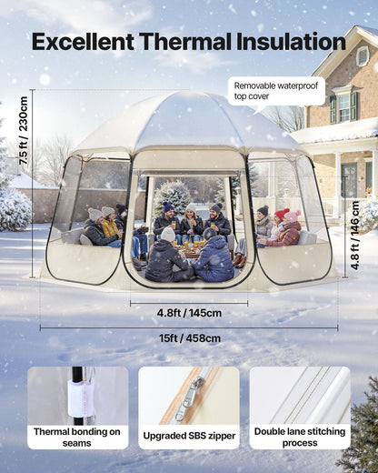 Pop up Bubble Tent, 15 x 13.8 ft Waterproof & UV-Resistant, Clear Camping Tent Shelter, Outdoor Garden Dome Igloo Tents with Windows, 540° Panoramic View, for 12-15 Persons Patio Backyard