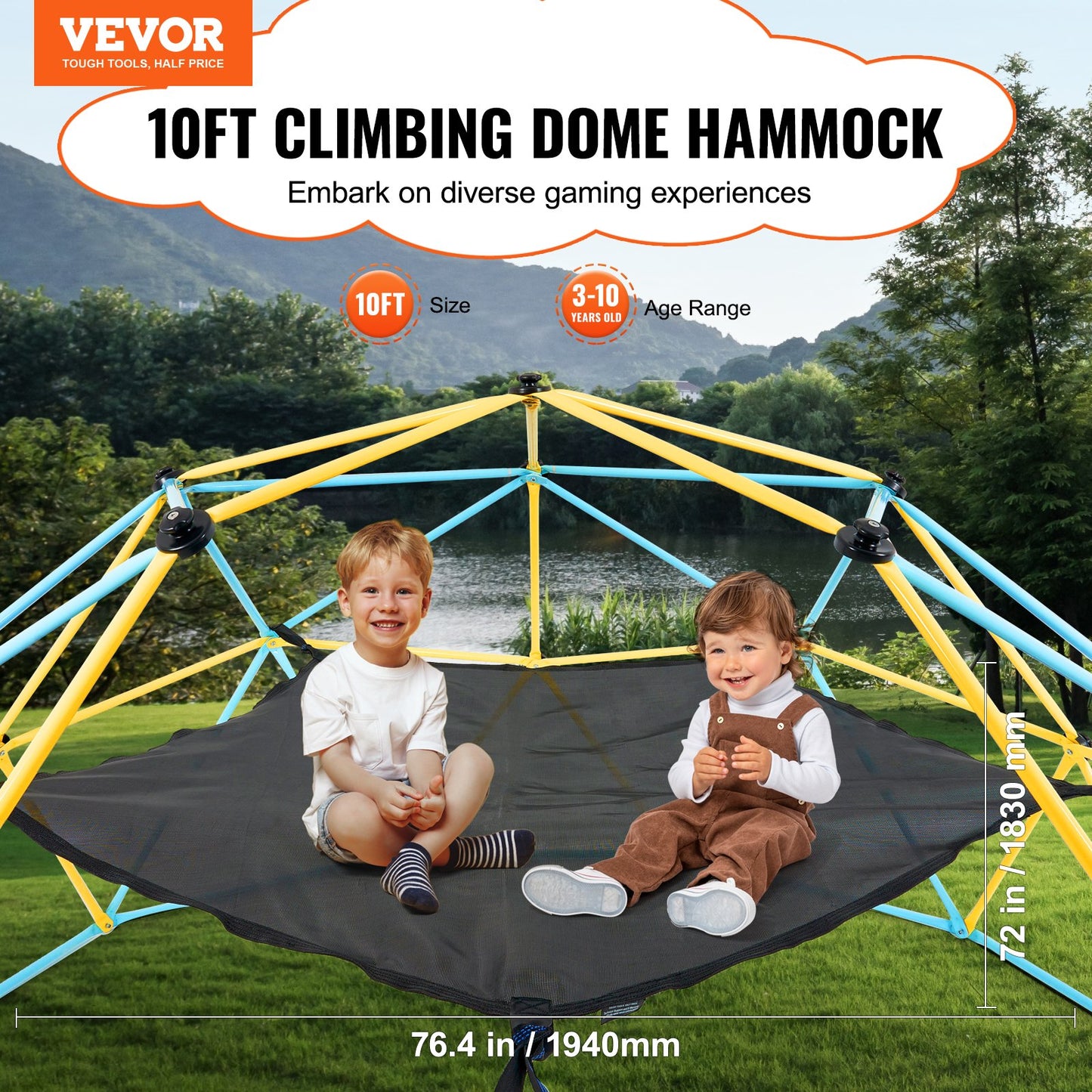 Dome Climber Hängematte, Kletterkuppel-Zubehör, Kletterkuppel-Hängematte. Geeignet für 10 Fuß Kuppelklettern, Tragkraft 350 Pfund, Pentagon Jungle Gym Hängematte für den Außenbereich (nur Hängematte)