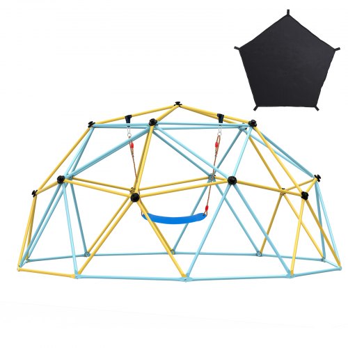 Climbing Dome, for Kids 3 to 10 Years Old,10FT Geometric Dome Climber with Hammock and Swing, Jungle Gym Supports 750LBS and Easy Assembly, with Climbing Grip, Outdoor Backyard Play Equipment
