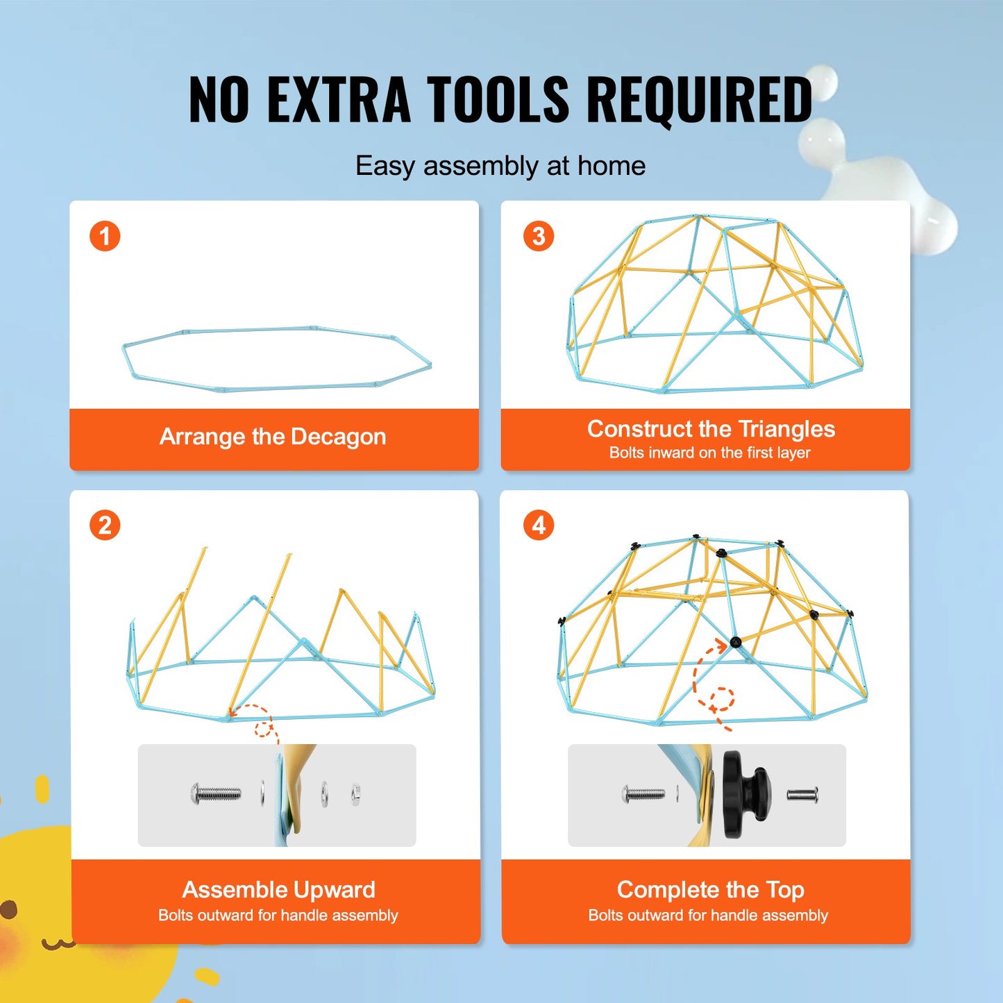 Klätterdome, 8FT geometrisk kupolklättrare med rutschkana, för barn 3 till 9 år gamla, Jungle Gym stöder 600 LBS och enkel montering, med klättergrepp, utomhus- och inomhuslekutrustning för barn