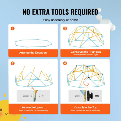 Klätterdome, 8FT geometrisk kupolklättrare med rutschkana, för barn 3 till 9 år gamla, Jungle Gym stöder 600 LBS och enkel montering, med klättergrepp, utomhus- och inomhuslekutrustning för barn