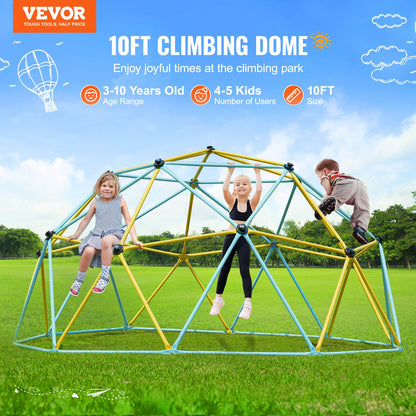 Climbing Dome, 10FT Geometric Dome Climber Play Center for Kids 3 to 10 Years Old, Jungle Gym Supports 750 LBS and Easy Assembly, with Climbing Grips, Outdoor Play Equipment for Kids