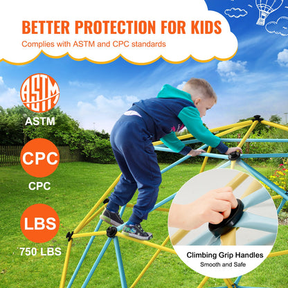 Climbing Dome, 10FT Geometric Dome Climber Play Center for Kids 3 to 10 Years Old, Jungle Gym Supports 750 LBS and Easy Assembly, with Climbing Grips, Outdoor Play Equipment for Kids