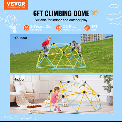 Climbing Dome, 6FT Geometric Dome Climber Play Center for Kids 3 to 9 Years Old, Jungle Gym Supports 600 LBS and Easy Assembly, with Climbing Grips, Outdoor and Indoor Play Equipment for Kids