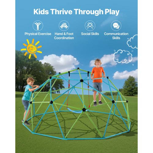 Kletterkuppel 10FT Geometrische Kuppel Klettergerüst Klinggym mit Schaukel und Hängematte | EU