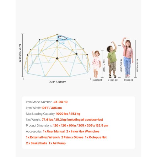 Kletterkuppel 10FT Geometrische Kuppel Kletterer 1000LB Belastung Kinder Klinggym | EU