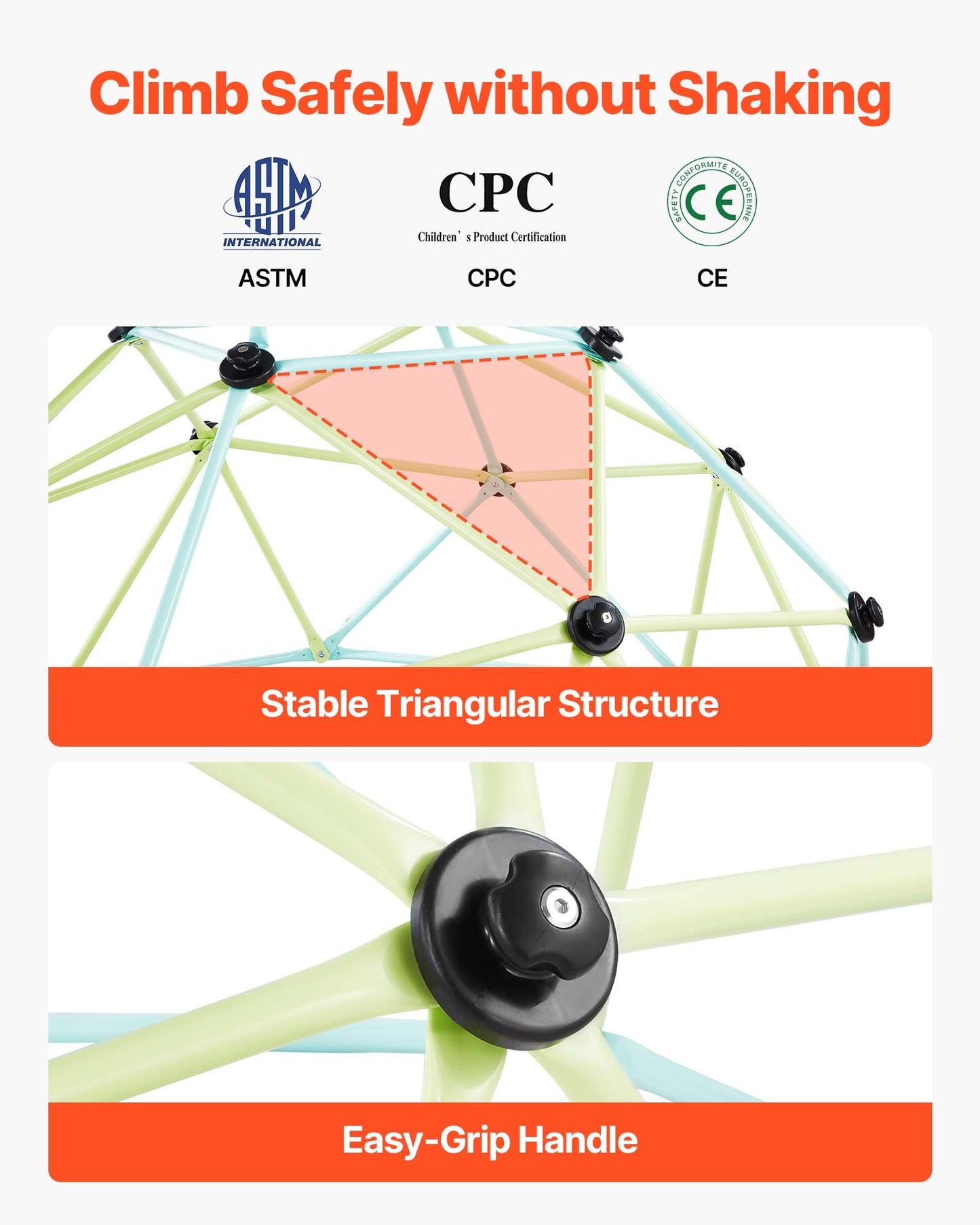 Climbing Dome, 6FT Geometric Dome Climber for Kids, 600LBS Loading Indoor/Outdoor Jungle Gym Playground, Easy-Assembly Backyard Climbing Play Equipment for Boys Girls 3 to 10 Years Old