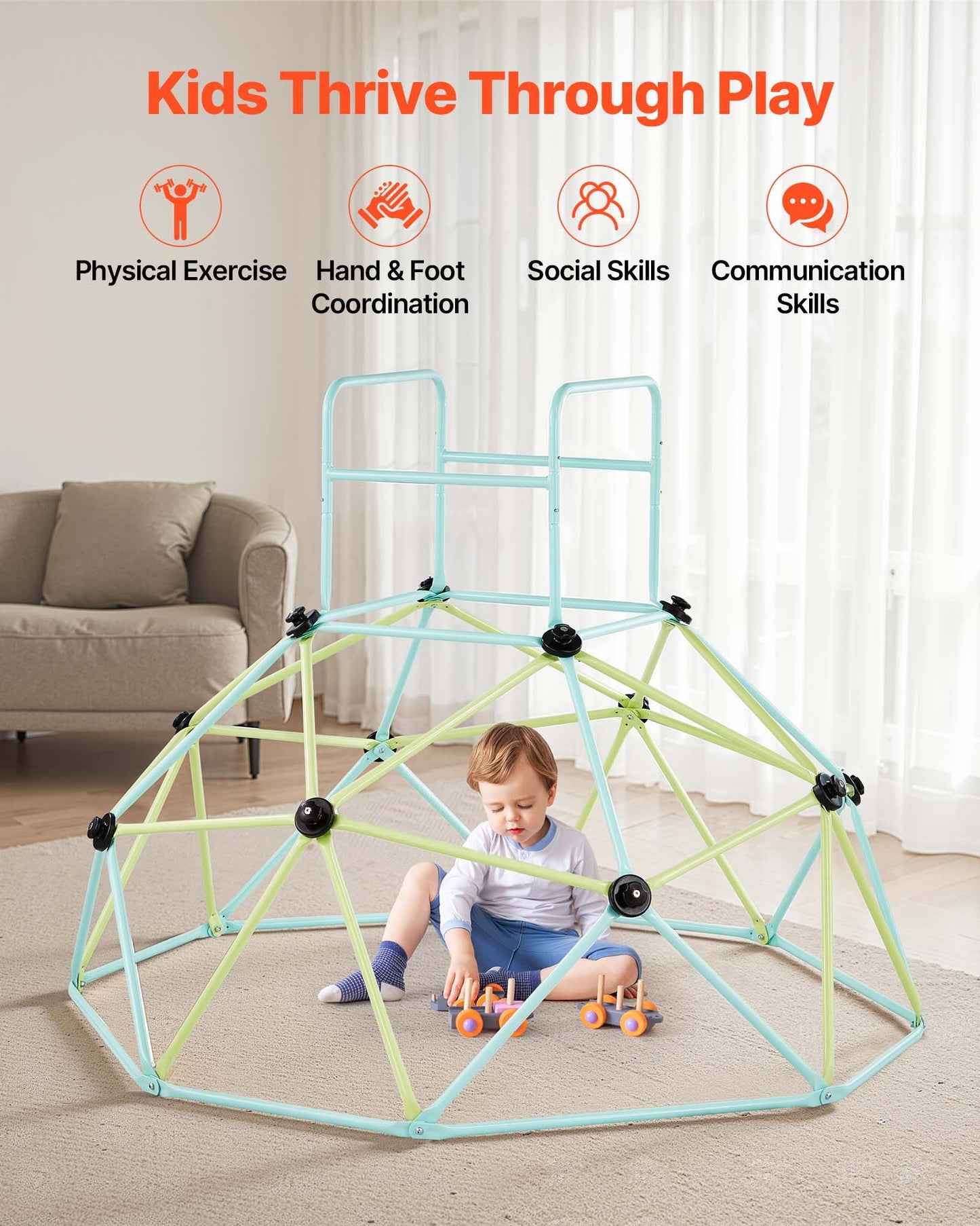 Climbing Dome, 6FT Geometric Dome Climber for Kids, 600LBS Loading Indoor/Outdoor Jungle Gym Playground, Easy-Assembly Backyard Climbing Play Equipment for Boys Girls 3 to 10 Years Old