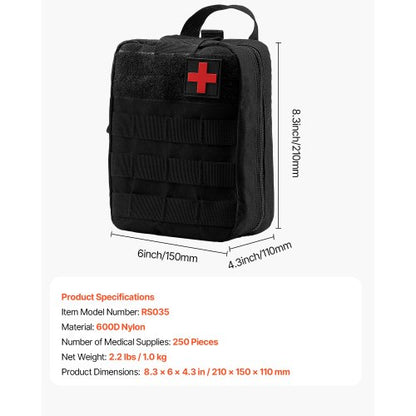 Survival Kit Erste Hilfe 250 Stück Notfall Medizinische Trauma Tasche für Camping