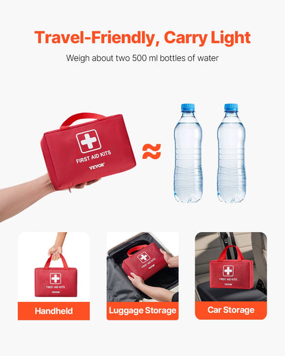 First Aid Kit, 500 Pieces, 600D Nylon Large Survival First Aid Bag, Emergency Medical Supplies, for Home, Car, Office, Travel, Camping, Truck, Hiking, Sports, Vehicle and Outdoor Emergencies