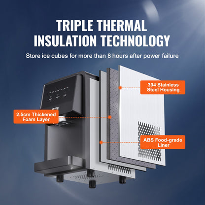 Countertop Ice Maker, 62lbs in 24Hrs, Auto Self-Cleaning Portable Ice Maker with Water Filling Pipe, Water Filter and Drainpipe, Automatic Water Refill Ice Machine for Home Kitchen Office Party