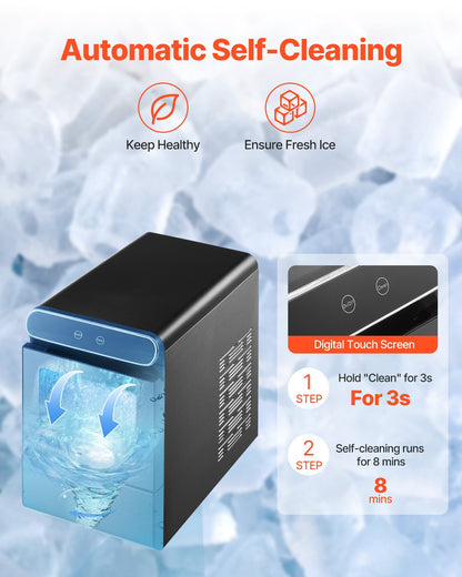 Nugget Ice Maker, 37lbs/24H Pebble Ice Maker with Self Cleaning, Chewable Ice Maker with Ice Scoop and Basket, Stainless Steel Ice Machine with Convenient Ice Transfer for Home Kitchen Office