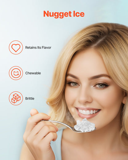 Nugget Ice Maker, 37lbs/24H Pebble Ice Maker with Self Cleaning, Chewable Ice Maker with Ice Scoop and Basket, Stainless Steel Ice Machine with Convenient Ice Transfer for Home Kitchen Office