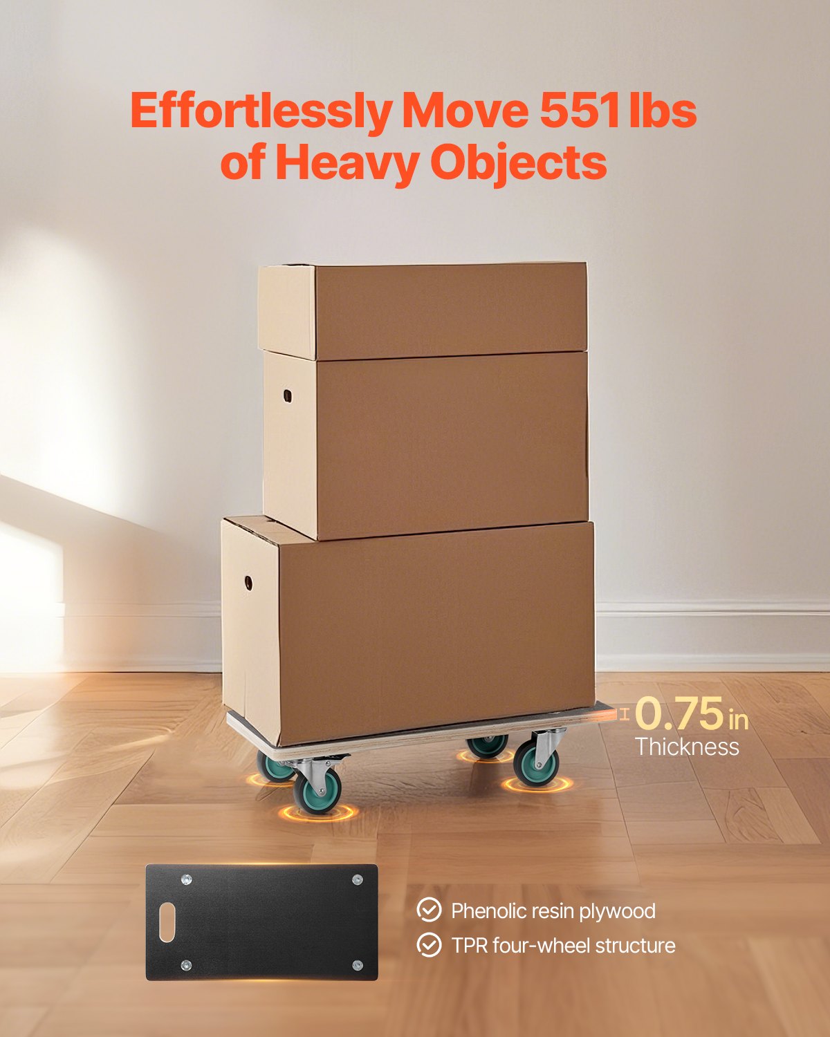 Furniture Dolly 551 lbs Furniture Moving Dollies with 4 TPR Silent Wheels