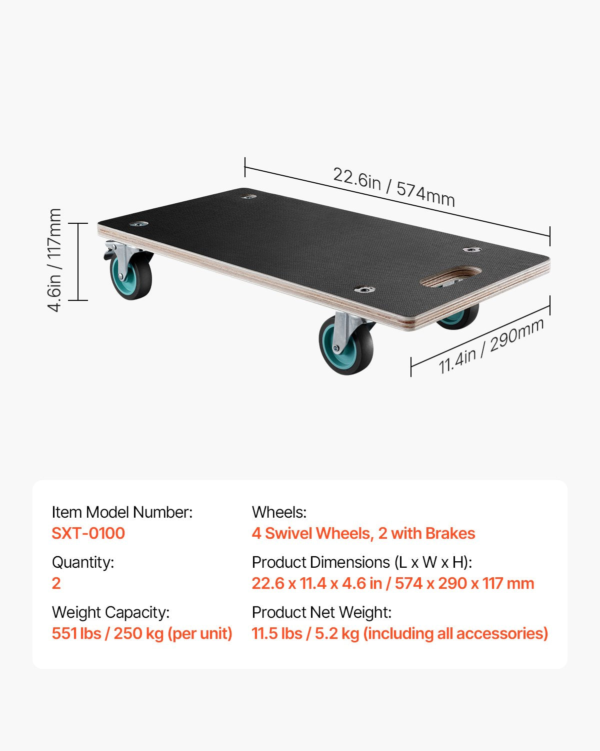 Furniture Dolly 551 lbs Furniture Moving Dollies with 4 TPR Silent Wheels