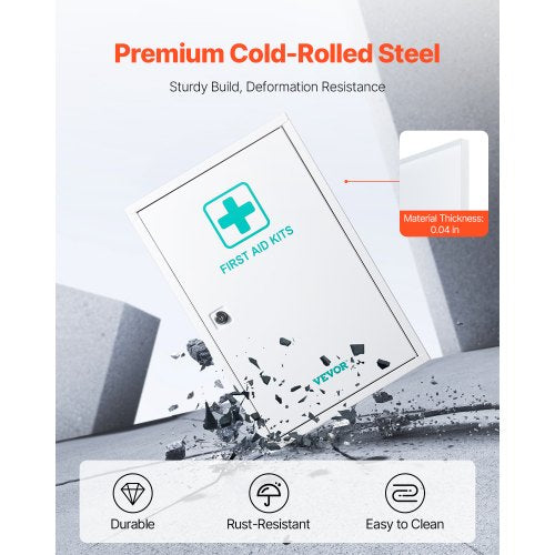 Första hjälpen-skåp med 3 hyllor, 1000 delar, väggmonterat medicinskåp i metall