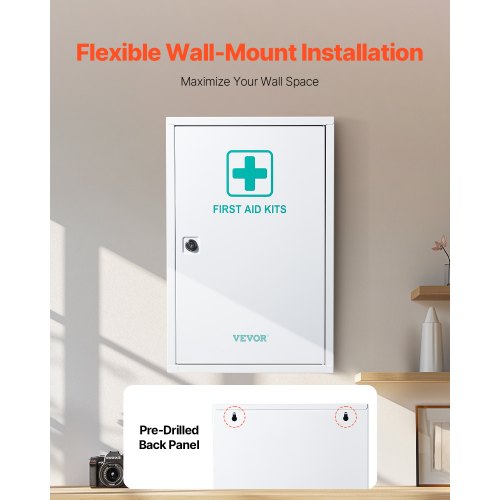 Första hjälpen-skåp med 3 hyllor, 1000 delar, väggmonterat medicinskåp i metall