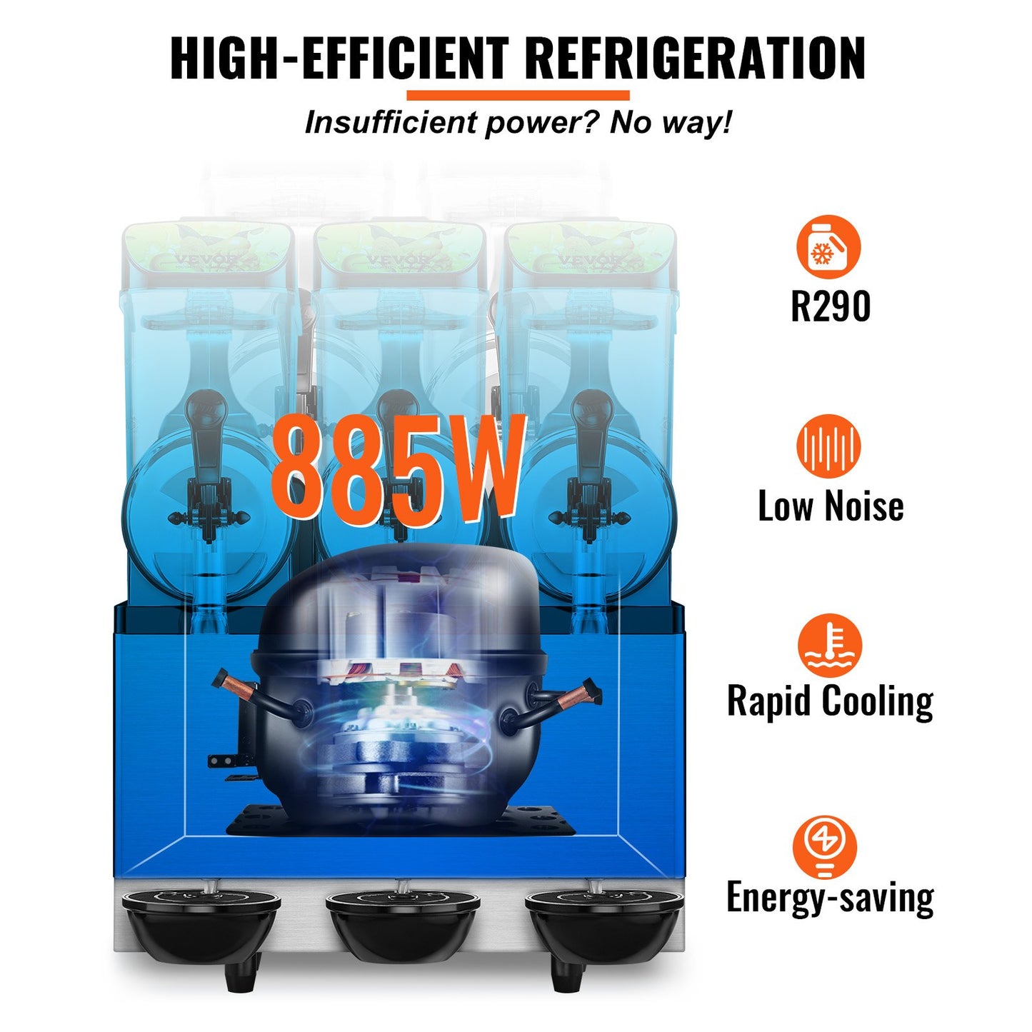 Slush-Maschine, kommerzielle Slush-Maschine, 3 x 12 l / 3,2 Gal, Dreifachschüssel, 72 Tassen Leistung, 220 V, 1300 W, Edelstahl, Margarita-Smoothie-Maker für gefrorene Getränke