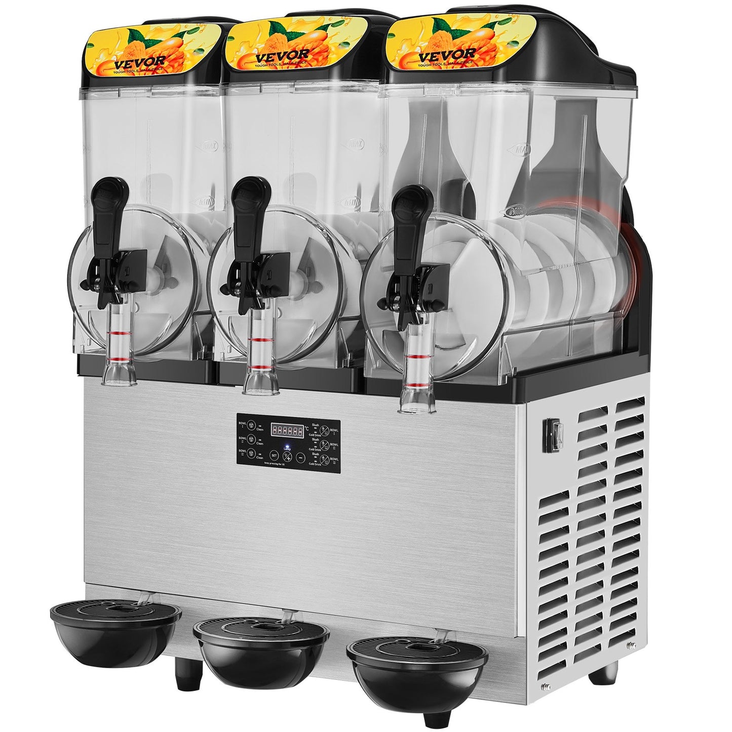 Slush-Maschine, kommerzielle Slush-Maschine, 3 x 12 l / 3,2 Gal, Dreifachschüssel, 72 Tassen Leistung, 220 V, 1300 W, Edelstahl, Margarita-Smoothie-Maker für gefrorene Getränke
