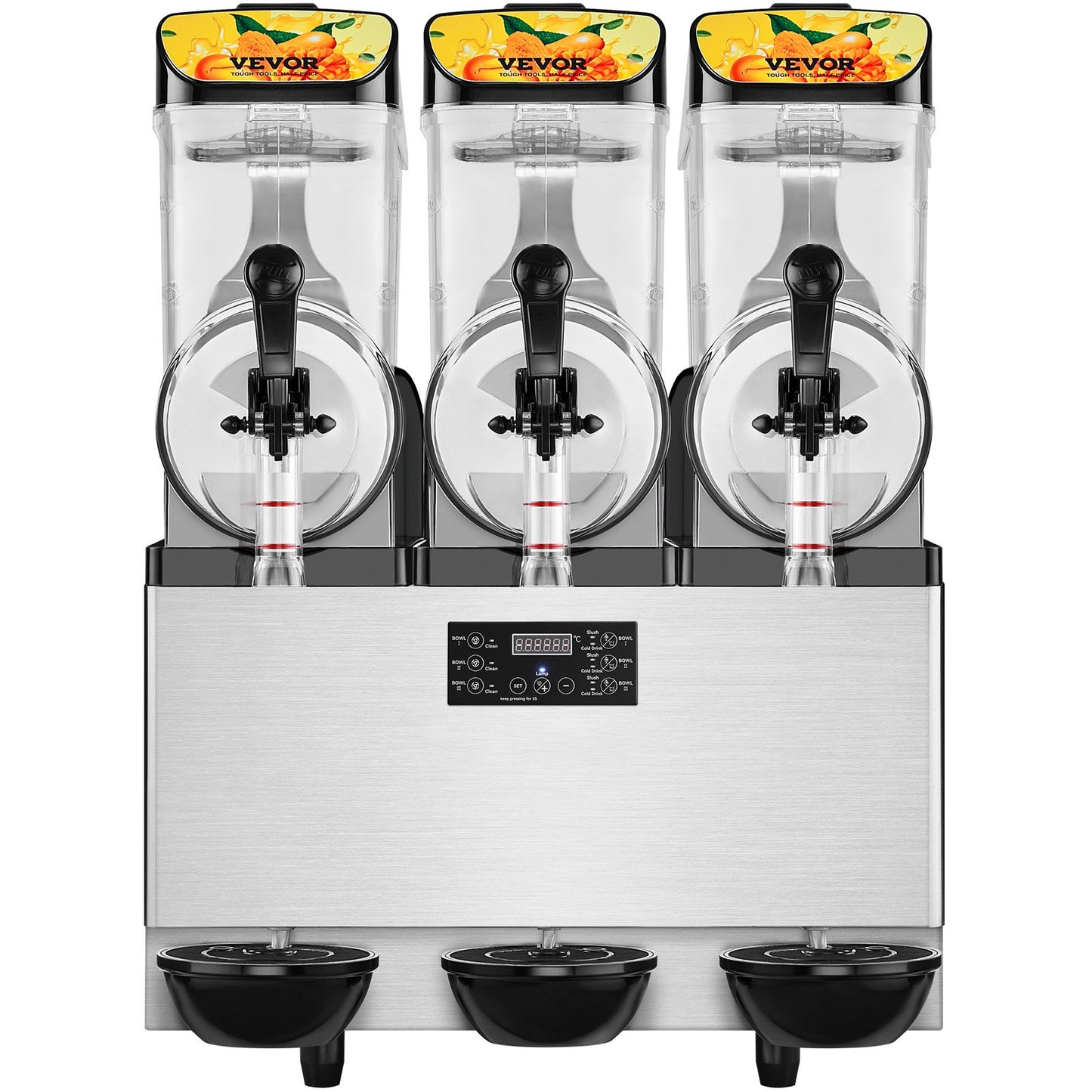 Slush-Maschine, kommerzielle Slush-Maschine, 3 x 12 l / 3,2 Gal, Dreifachschüssel, 72 Tassen Leistung, 220 V, 1300 W, Edelstahl, Margarita-Smoothie-Maker für gefrorene Getränke