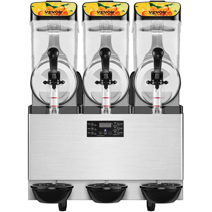 Slush-Maschine, kommerzielle Slush-Maschine, 3 x 12 l / 3,2 Gal, Dreifachschüssel, 72 Tassen Leistung, 220 V, 1300 W, Edelstahl, Margarita-Smoothie-Maker für gefrorene Getränke