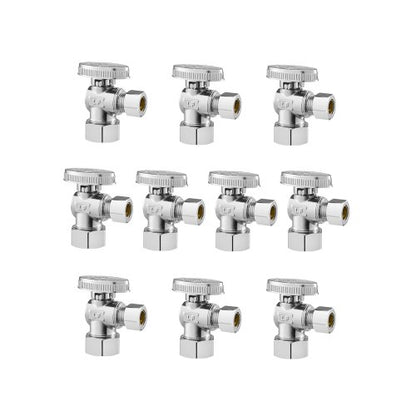 10-Pack Angle Stop Valve, 1/4 Turn Water Shut Off Valves, 1/2" Nominal (5/8" OD) Compression Inlet x 3/8" OD Compression Outlet Shutoff Valve for Bathroom Kitchen Toilet Shower Plumbing
